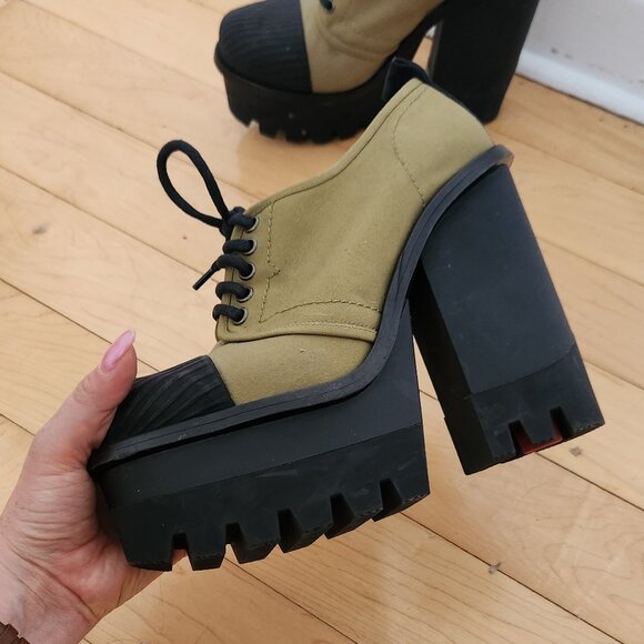 Hunter green canvas platform shoes, booties, limited edition - Picture 4 of 4